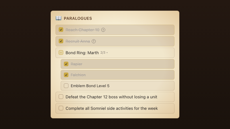 Checklists for every game system